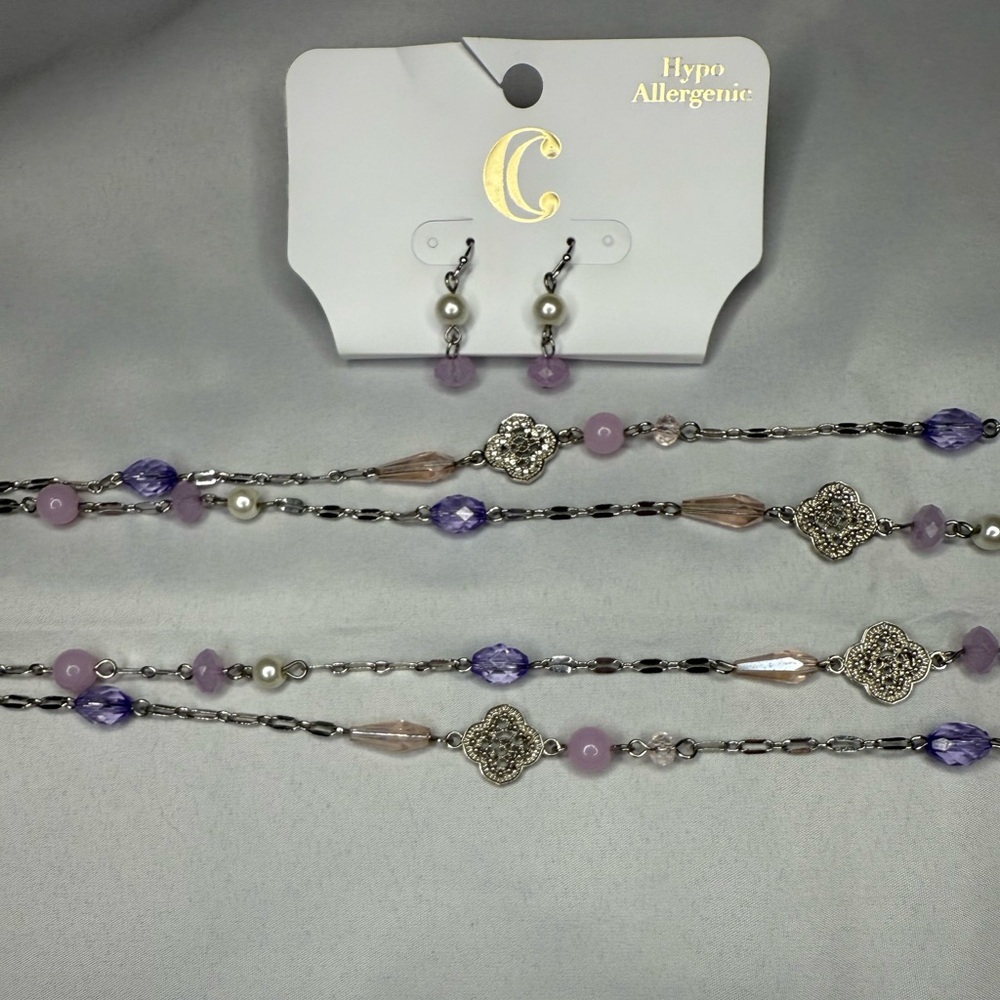 Charming Charlie Double Strand Necklace & Earrings Set New - Picture 6 of 6